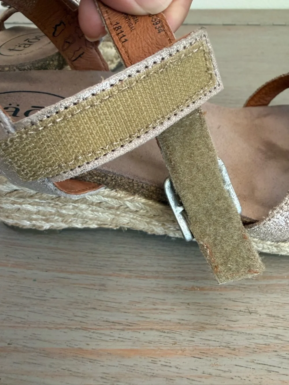 Taos Hey Jute Trulie Wedge Espadrille Sandals Champagne Ankle Strap EU 42 US 11
